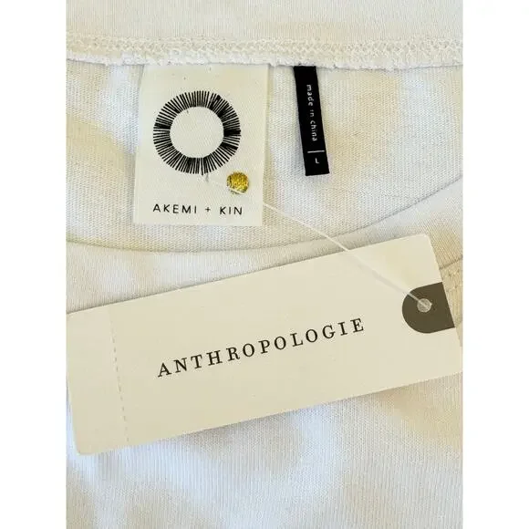 AKEMI + KIN Anthropologie Floral Embellished Women's Sz L White T-Shirt Top NWT - Picture 10 of 16